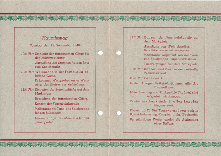 Das Programm des Binger Winzerfestes 1946