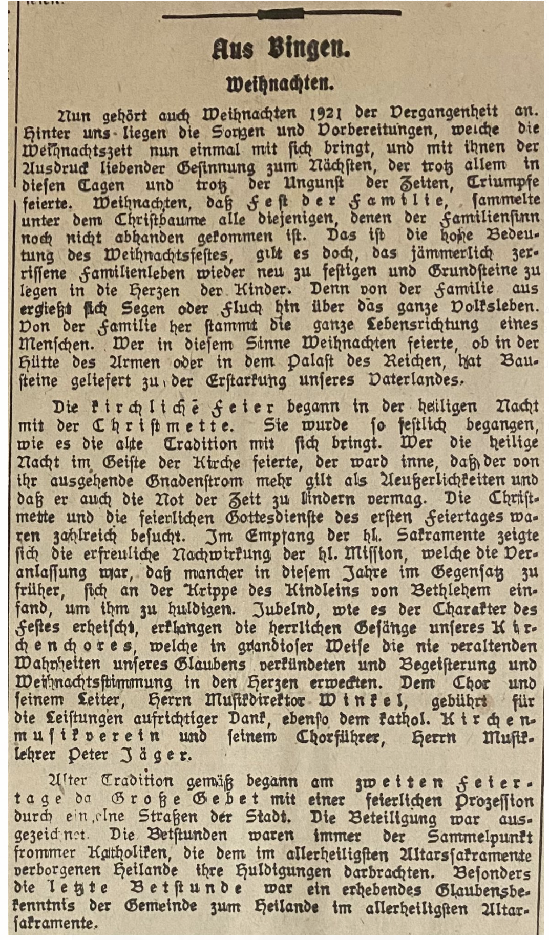 Weihnachten vor 100 Jahren in Bingen