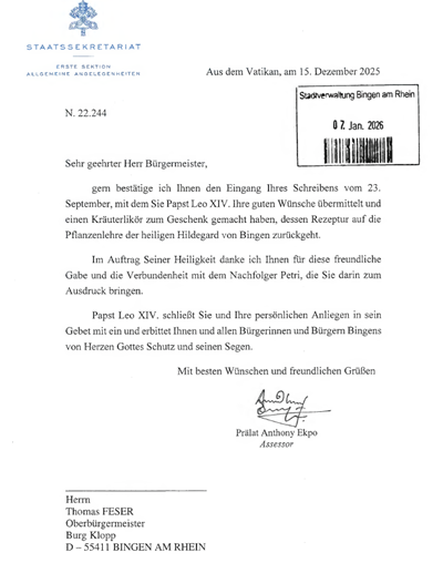 Das Schreiben aus dem Vatikan.