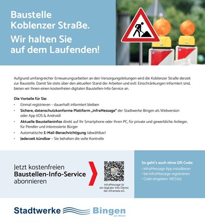 Hinweis auf den neuen Baustellen-Info-Service.