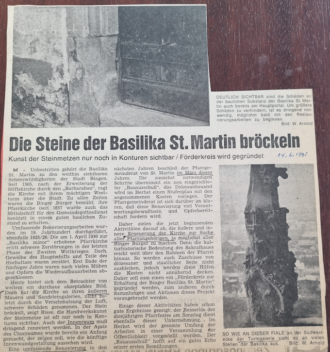 Steine der Binger Basilika bröckeln, 14. Juni 1981