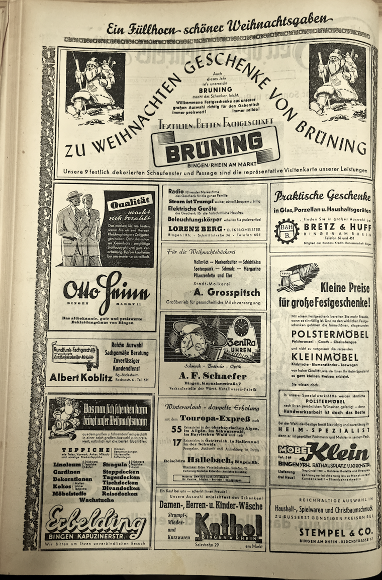 Werbeanzeigen aus AZ vom 20.12.1952.