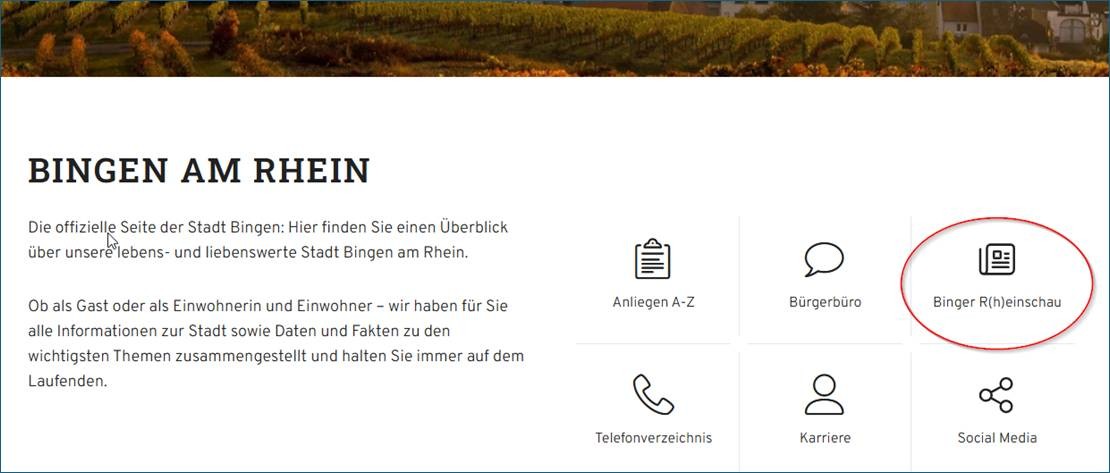 Über die Startseite von bingen.de gelangen Interessierte nun zum E-Paper der Binger R(h)einschau.