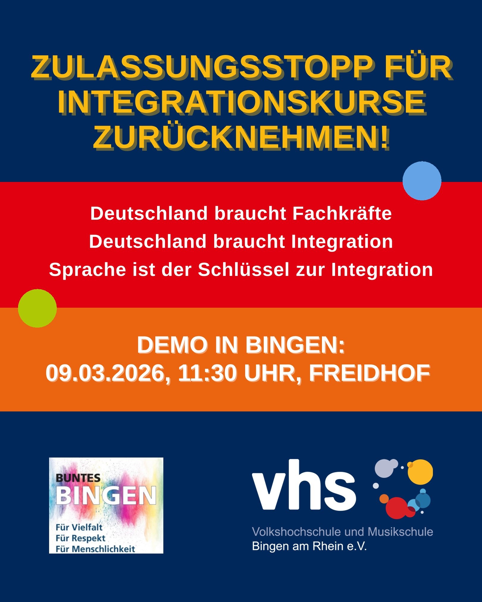 Flyer „Zulassungsstopp für Integrationskurse zurücknehmen!“