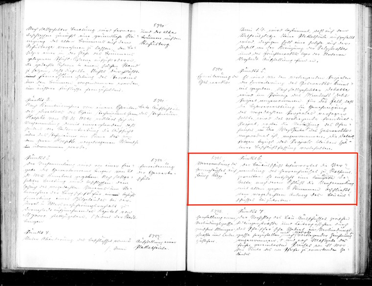Ausschnitt aus dem Stadtratsprotokoll vom 30. August 1897. § 785 behandelt den Kauf der Burg Klopp