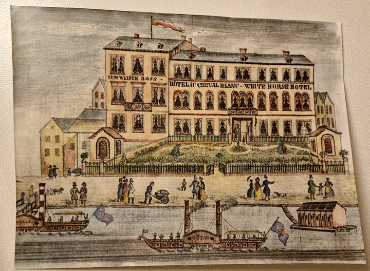 Hotel „Weißes Ross“, colorierte Zeichnung, ca. 1850