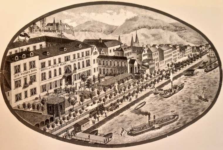 Hotel „Weißes Ross“ mit Bahnlinie, 1885