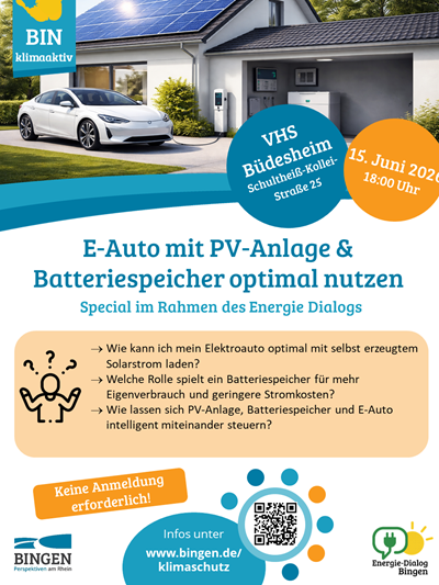 Plakat Votrag E-Auto, PV und Batteriespeicher