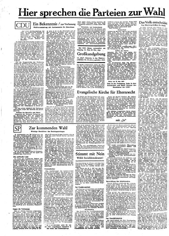 Wahlaufruf der CDU und SPD vor der ersten Landtagswahl 1947.