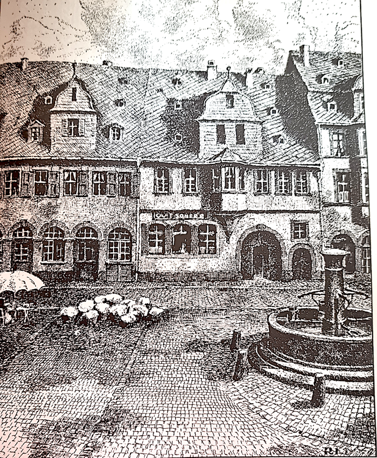 Drüsselbrunnen, Zeichnung von Rudolf Müller, ca. 1920 nach alten Vorlagen