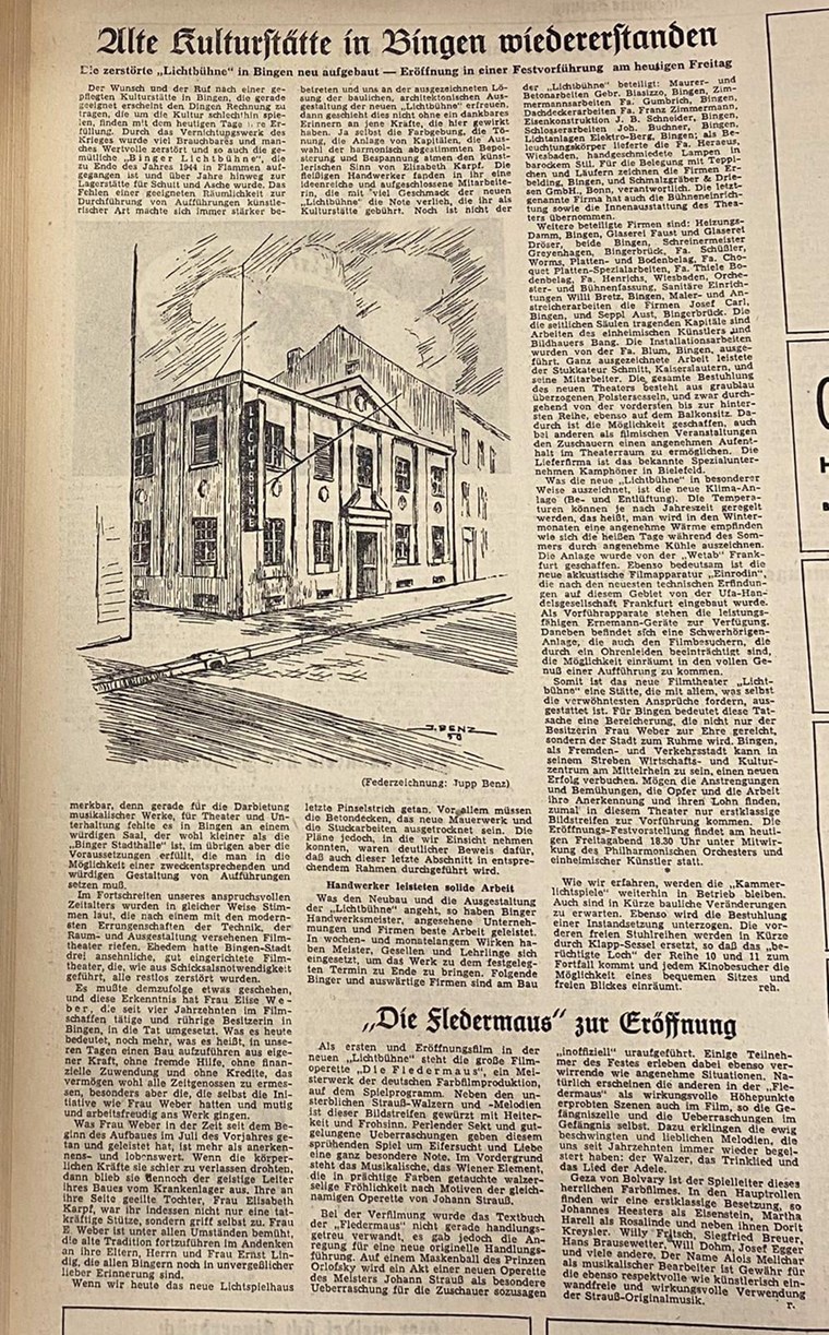 Die Binger Lichtbühne (unweit des heutigen Programmkinos) wurde nach dem 2. Weltkrieg wieder in Betrieb genommen.