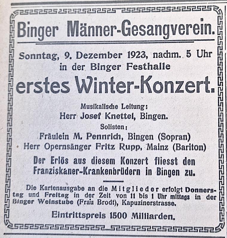 Winterkonzert Männer-Gesangverein, Eintrittspreis 1.500 Milliarden