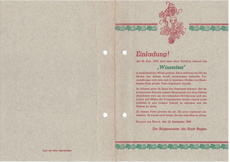Einladung zum Binger Winzerfest 1946