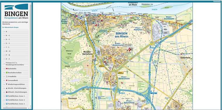 Der interaktive Stadtplan der Stadt Bingen am Rhein (Ausschnitt)