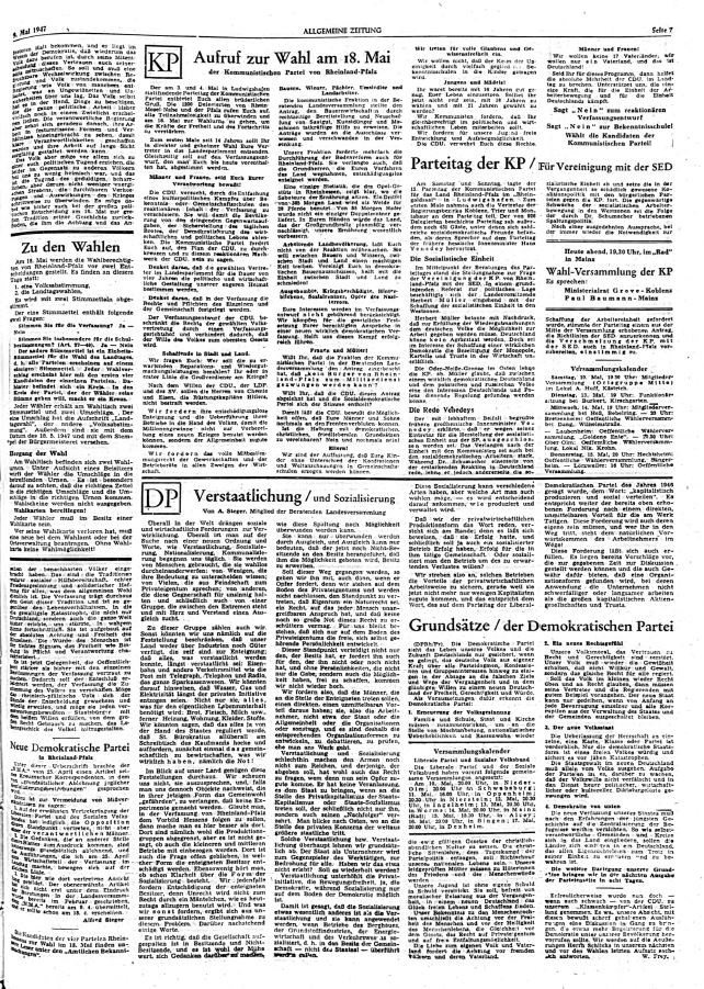 Wahlaufruf der KPD und DP vor der ersten Landtagswahl 1947. DP stand für Deutsche Partei, eine nationalkonservative Partei politisch rechts der CDU