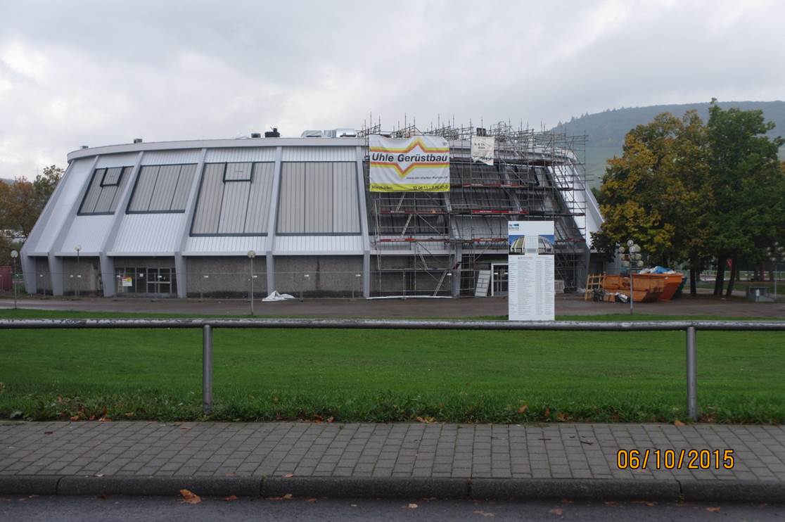 Die Büdesheimer Rundsporthalle (2015).  