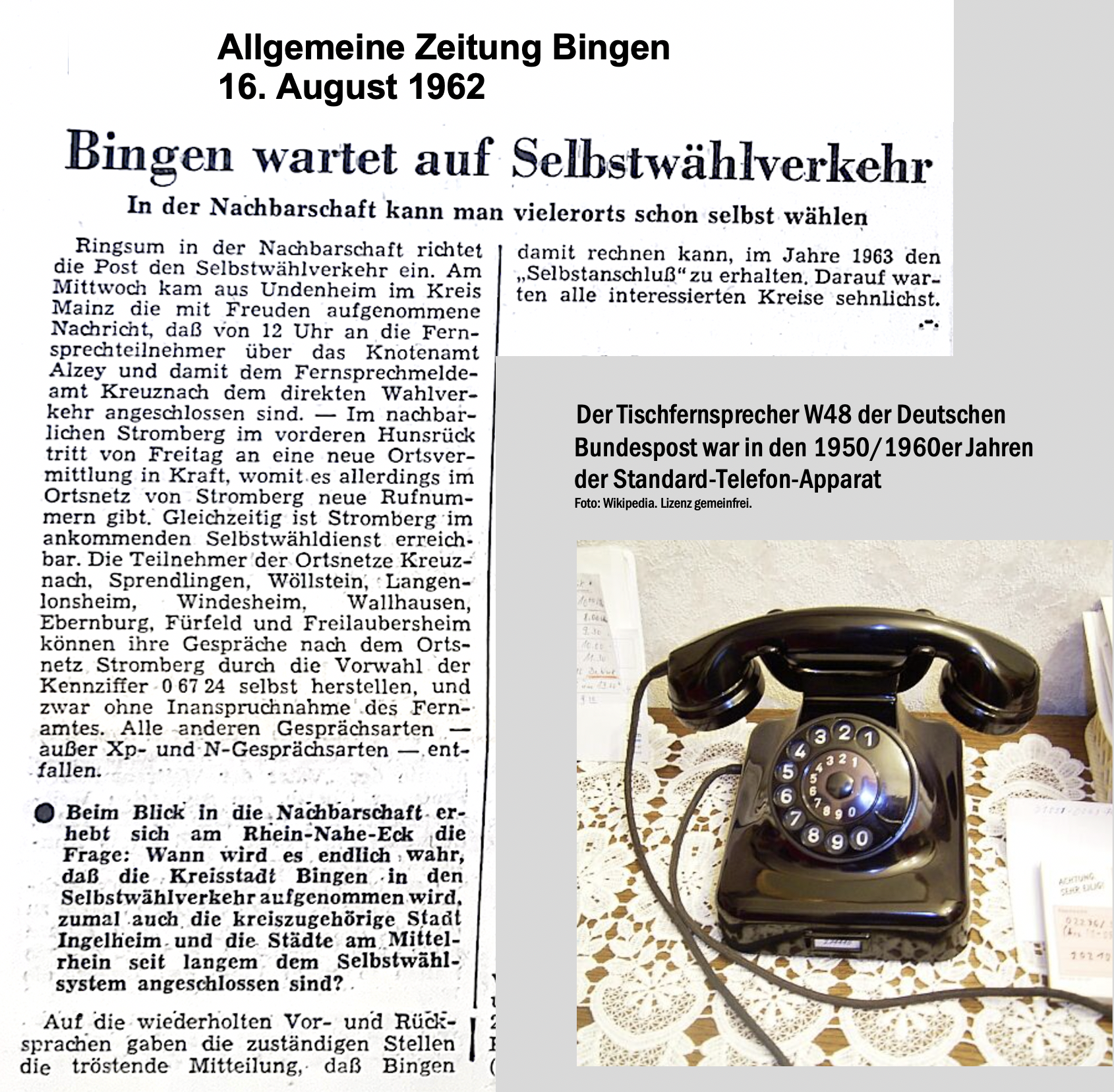 Vor 60 Jahren: Bingen wartet auf den Telefon-Selbstwählverkehr