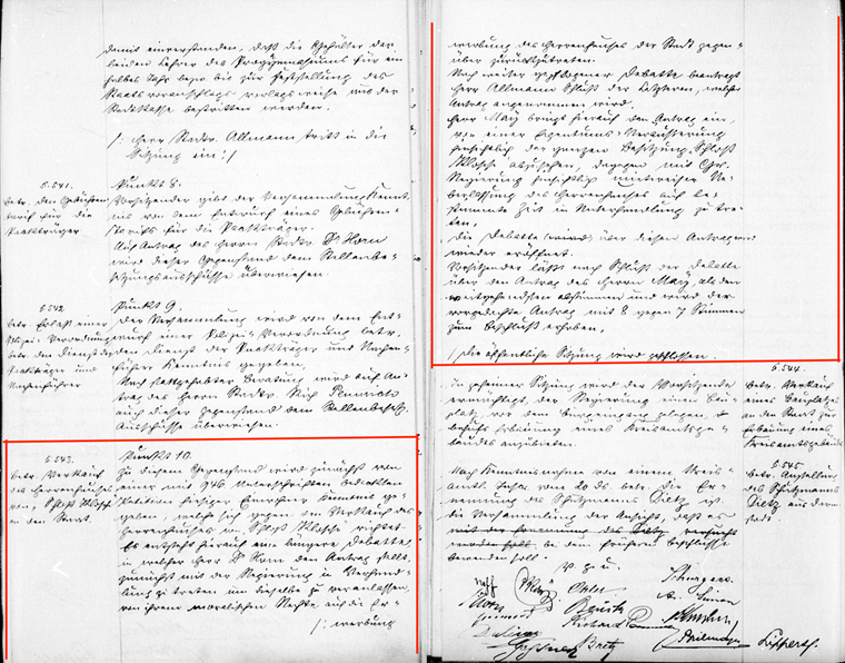 Ausschnitt aus dem Stadtratsprotokoll vom 22. April 1897. § 543 behandelt den Kauf der Burg Klopp