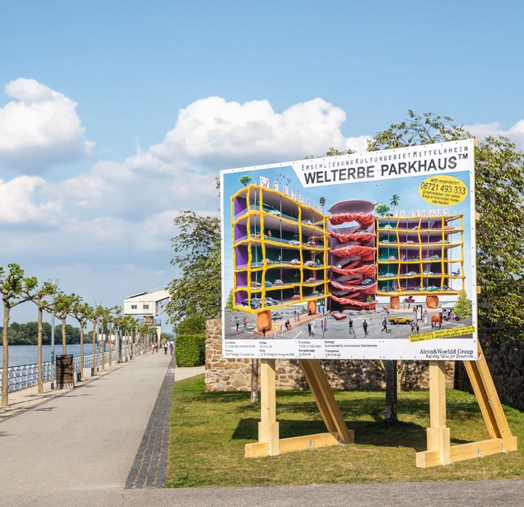 DOROTHEA NOLD, Welterbe-Parkhaus, 2020, Holz, PVC 450 x 450 cm